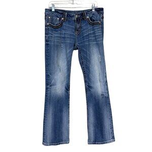 Miss Me Buckle Womens Easy Boot Jeans Distressed Blue Denim Size 31